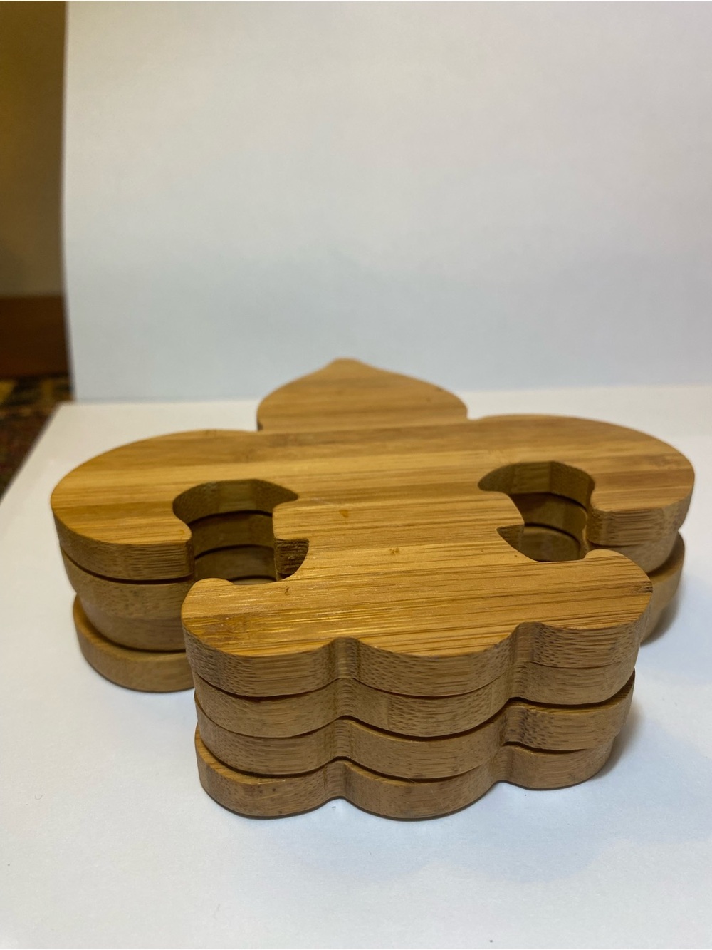 Bamboo Flower-Shaped Coaster Set - Natural Brown
